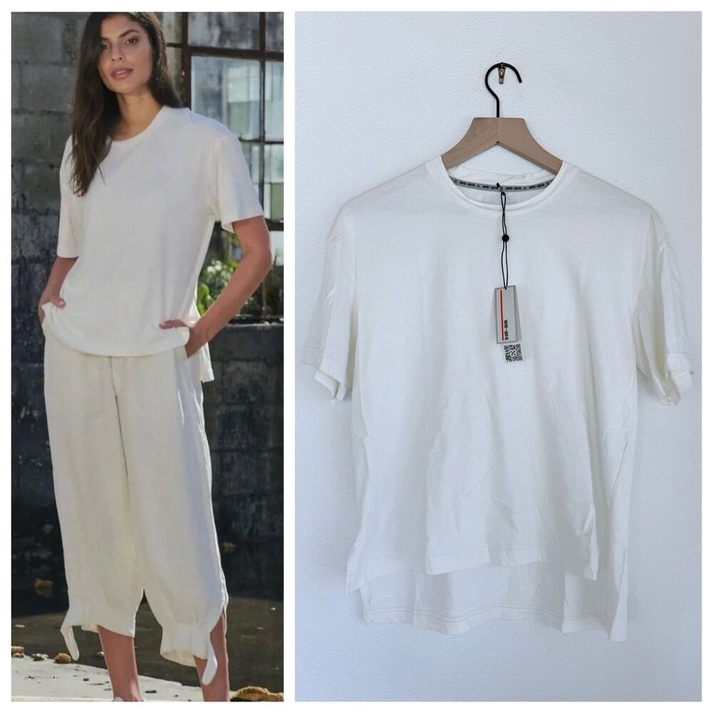 NEW we-ar4 Women's 100% Cotton Uneven Tee in Winter White Size Small